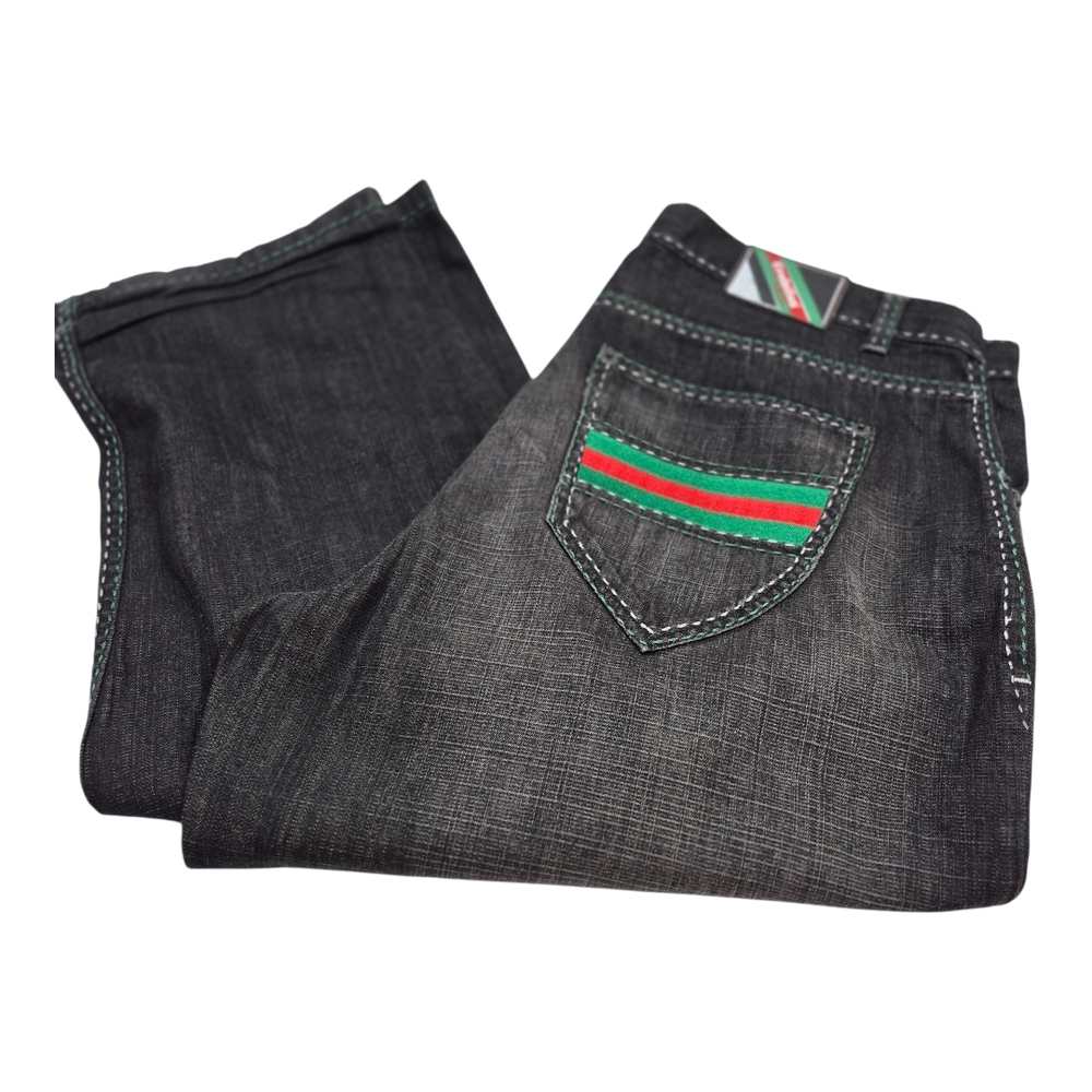 Evolution In Design Men's Relaxed Baggy Jeans Dark Grey Red Green Details Sz 42